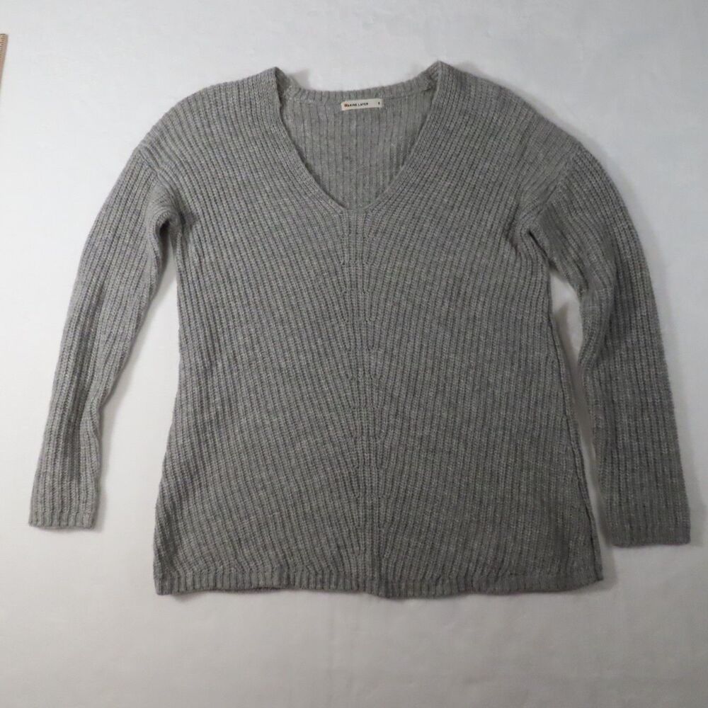 Marine Layer Gray Ribbed V-Neck Long Sleeve Sweater Nylon/Acrylic/Cashmere Sz S